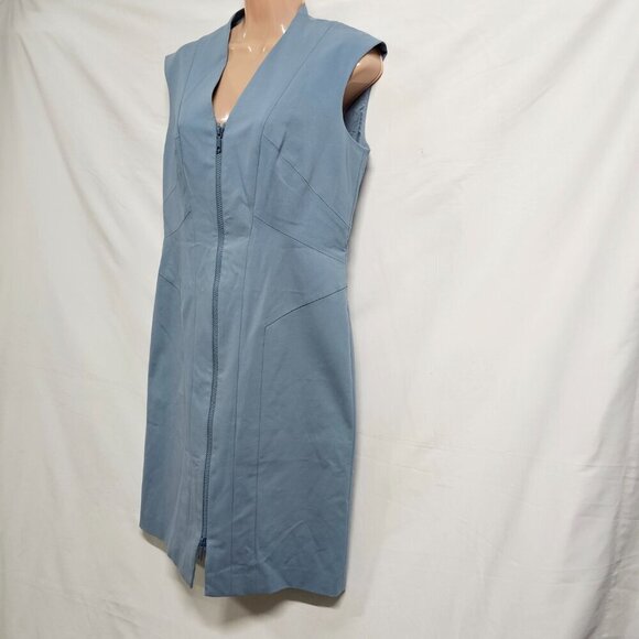 Lafayette 148 New York Sleeveless Full Zip Women Sheath Dress Size 8 Blue Cotton - Picture 9 of 14